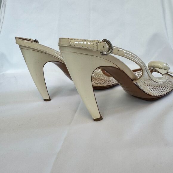 Sergio Rossi Women's Off White Patent Leather Slingback Floral Sandal Size 9 - Picture 7 of 9